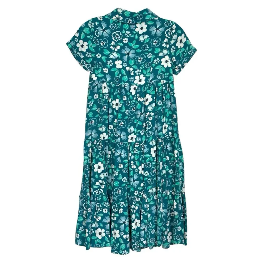 Sincerely Jules Girls Tropical Floral Tiered Midi Dress 10 Blue Green Summer